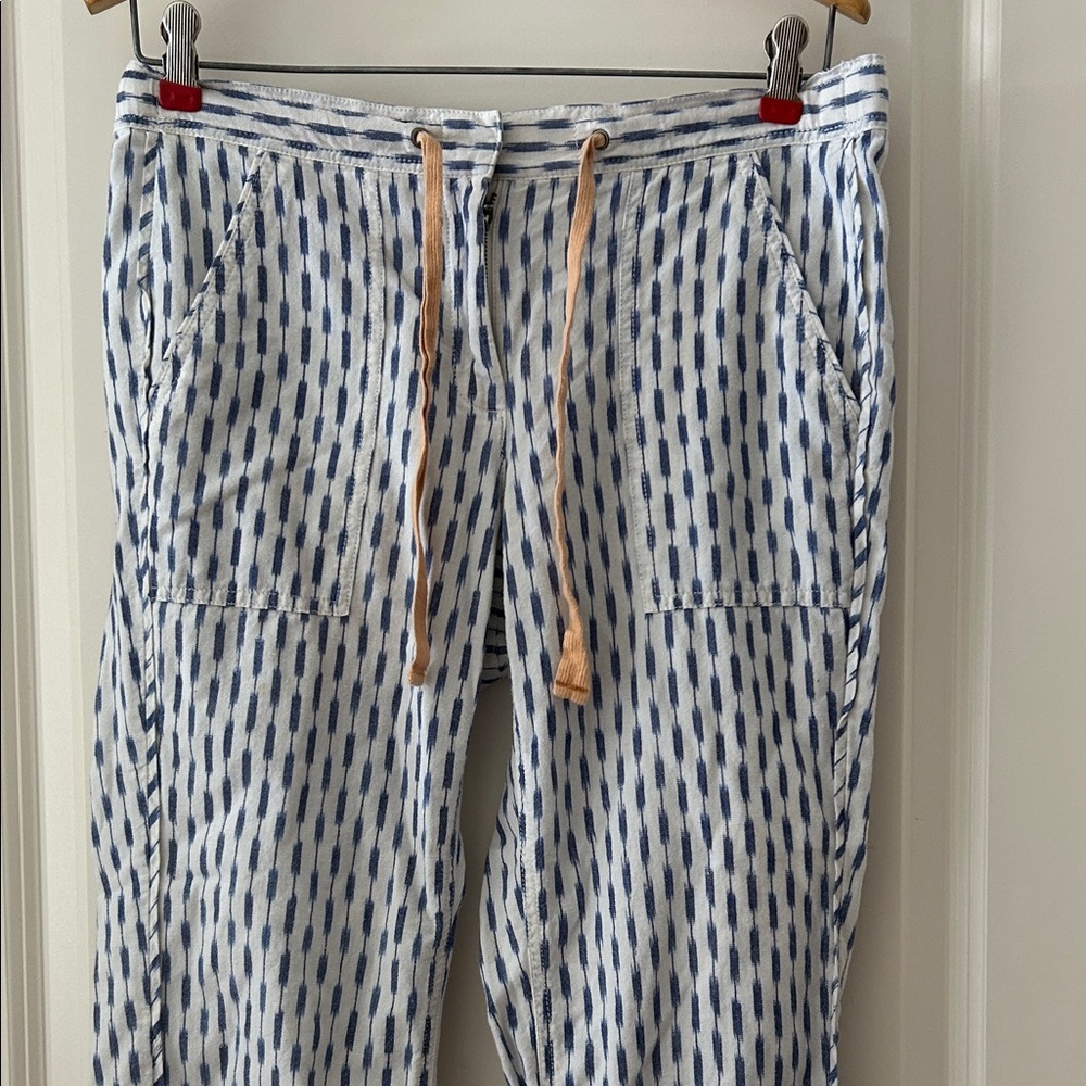 J. Crew baggy ZipUp drawstring fine Aztec pattern w/ pockets ankle pants size 4